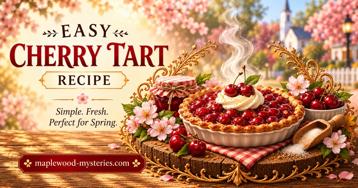 Cherry tart recipe image with a warm seasonal Maplewood baking mood