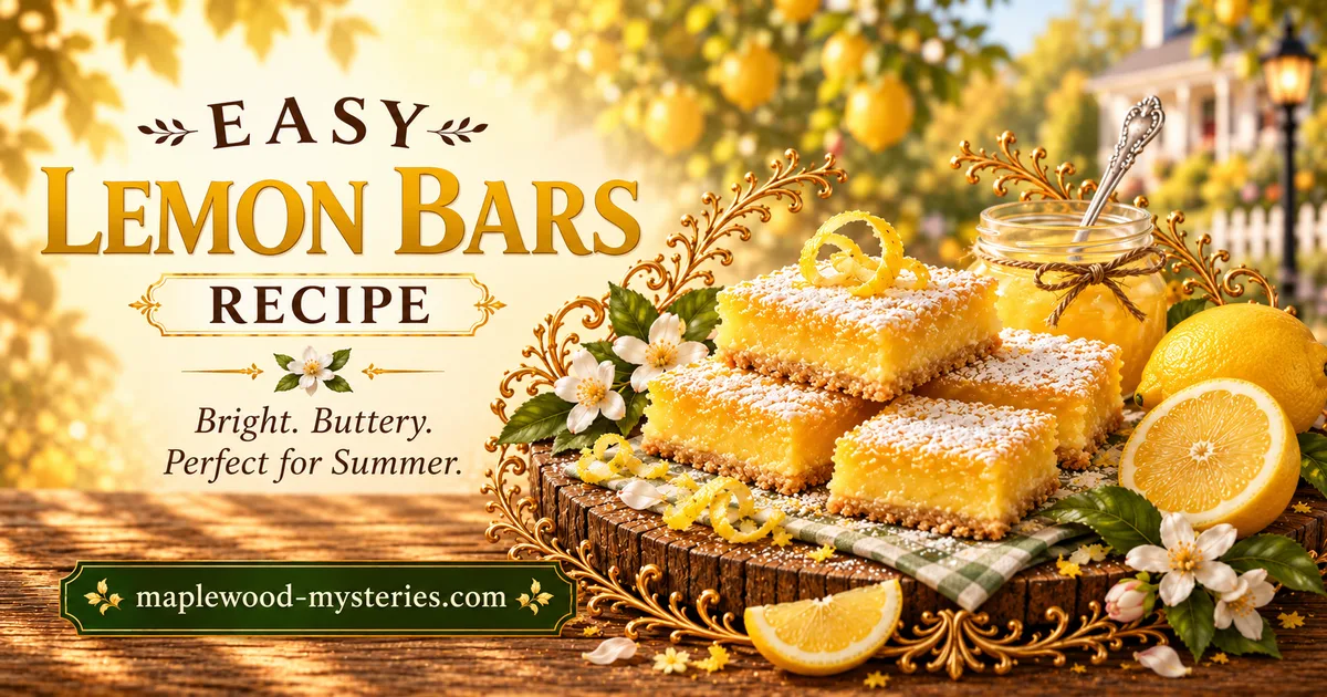 Lemon bars recipe image with bright summer baking details from Maplewood