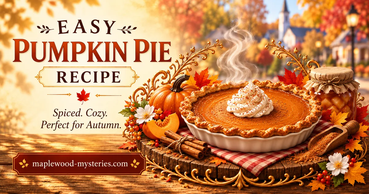 Pumpkin pie recipe image with warm autumn baking details from Maplewood