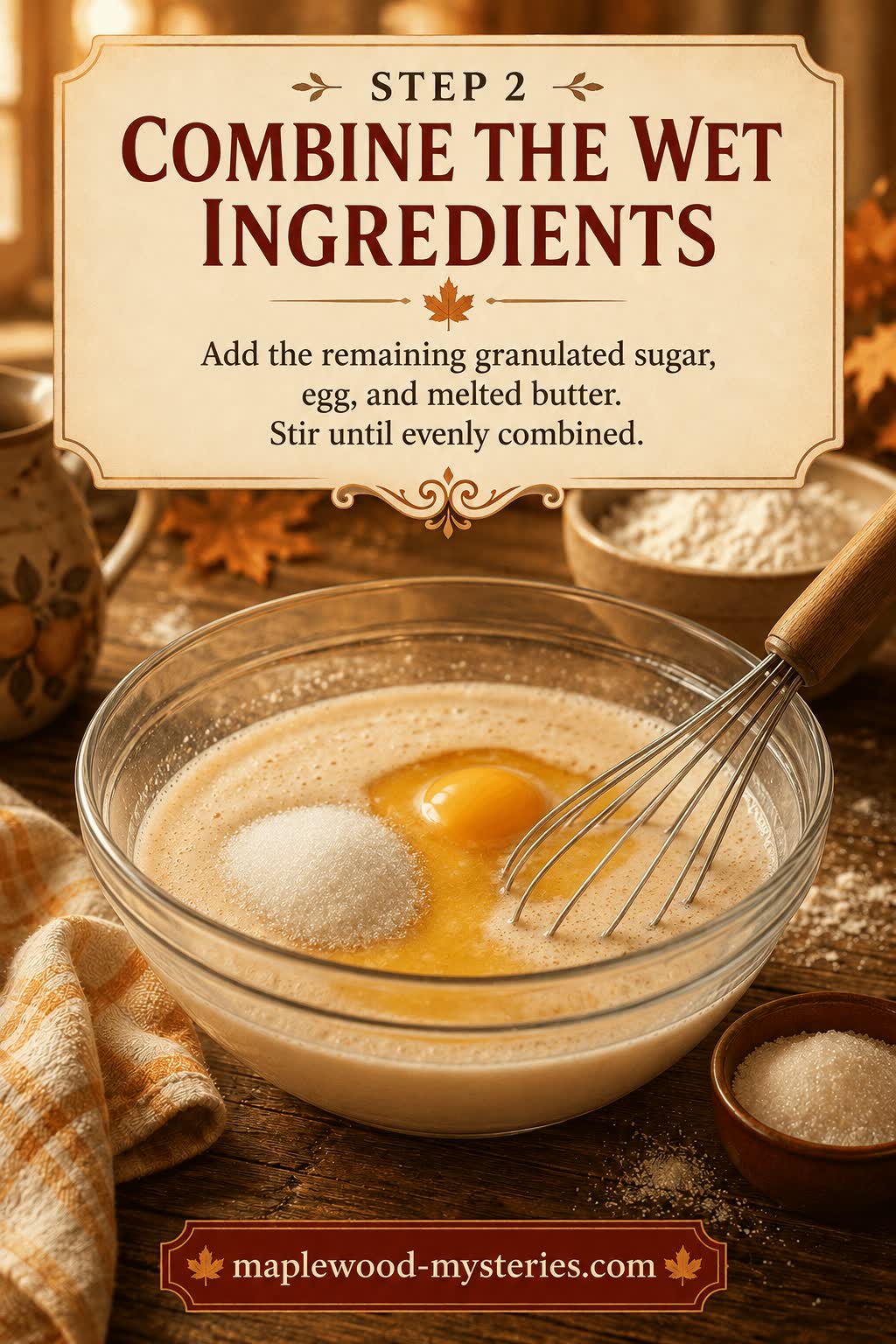 Cinnamon rolls step 2: wet ingredients combined in a bowl